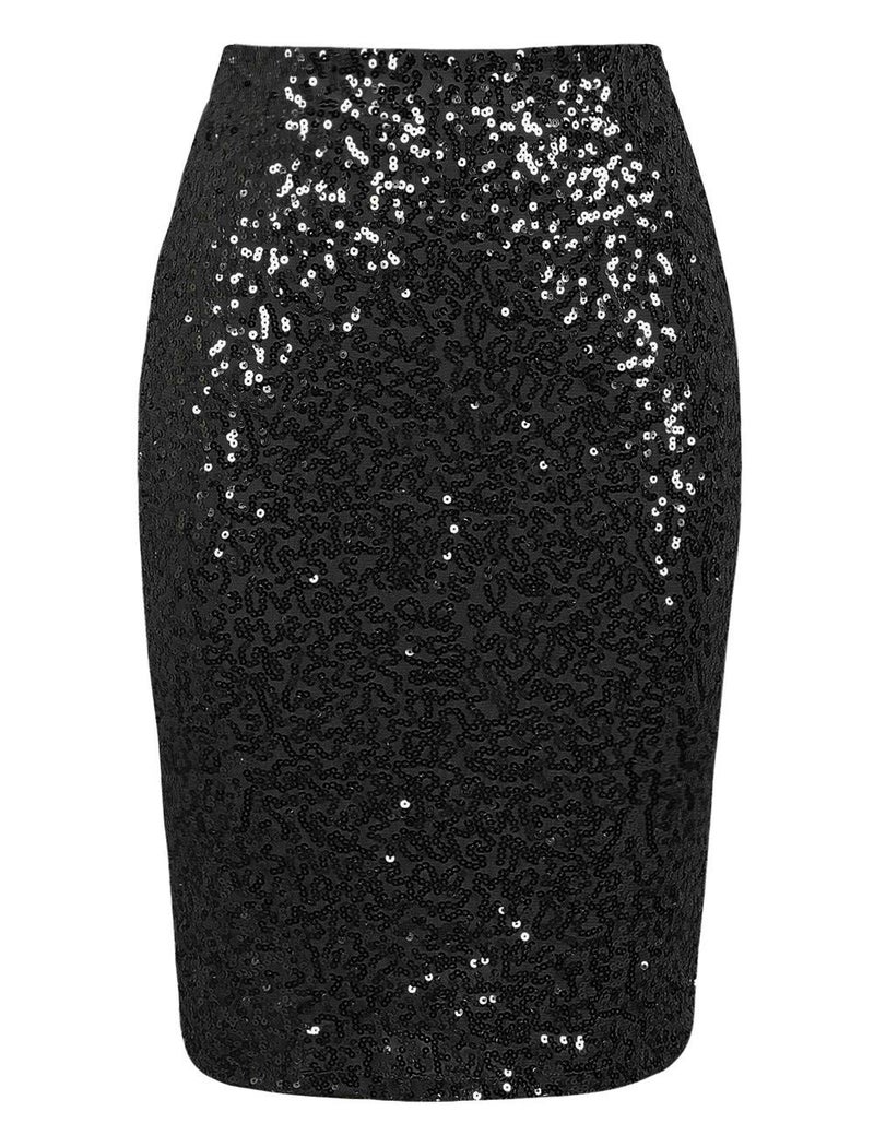 PrettyGuide Women's Sequin Skirt High Waist Sparkle Pencil Skirt Party Cocktail XS Black - Image 4